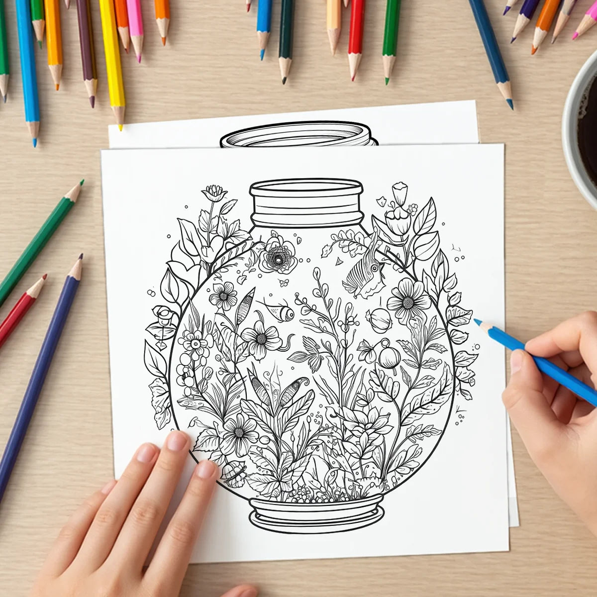 A WORLDIN A JAR : Coloring Book for Adults Featuring Cute Cozy Daily Activities for Relaxation (Cozy Spaces Coloring)