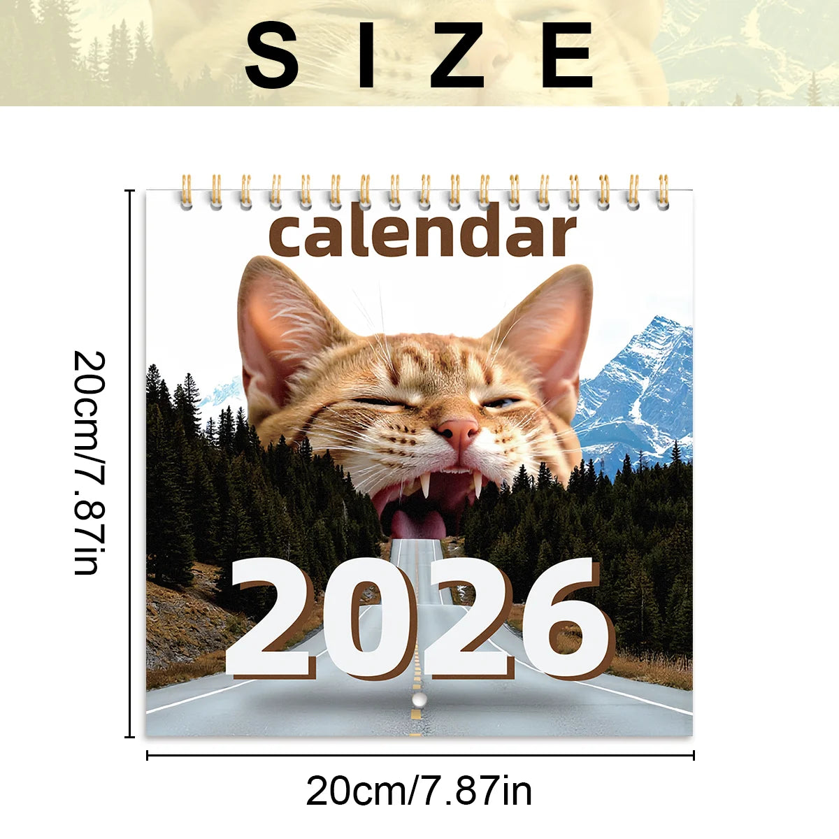 2026 Cat Themed Wall Calendar Amusing Cat Image with Mountain Road Great for Gifting & Adding Fun to Your Space ﻿