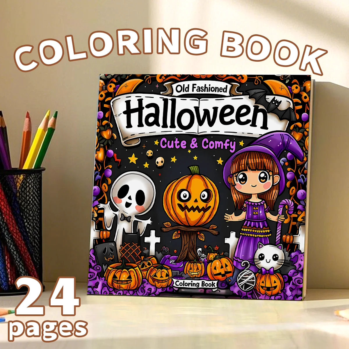 1pc Halloween Coloring Book -Thick Paper for Adults Teens - Cute Cozy Stress Relief Creative Cute Drawing Book DIY Gift Idea ﻿