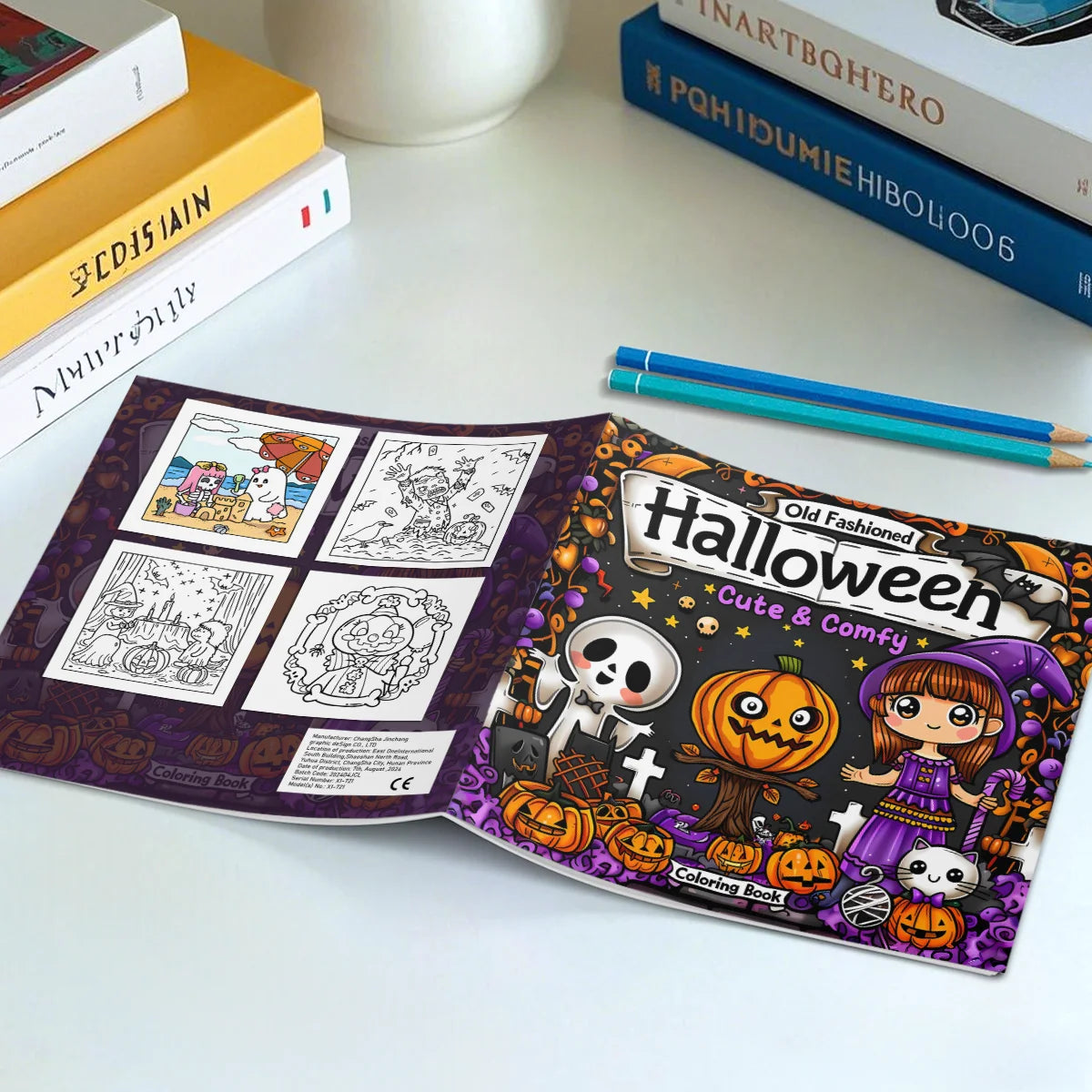 1pc Halloween Coloring Book -Thick Paper for Adults Teens - Cute Cozy Stress Relief Creative Cute Drawing Book DIY Gift Idea ﻿