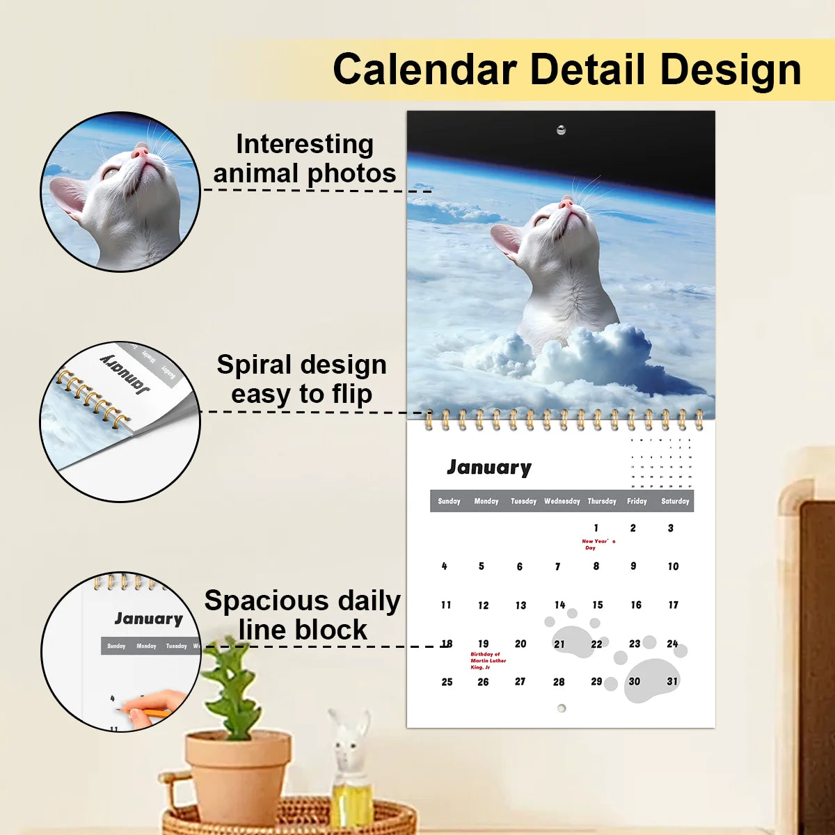 2026 Cute Animal Calendar Planner with Monthly Layouts - January to December, Birthday & Holiday Gift ,Christmas, Halloween