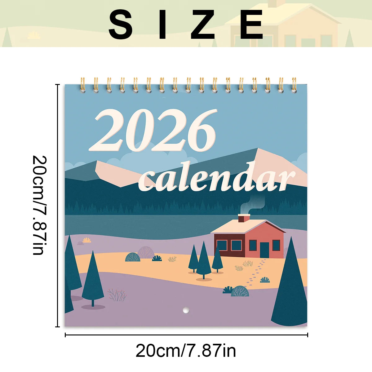 1pc Simple 2026 Desk Calendar Durable Metal Ring Binding Vertical Flip Desktop Desk Calendar 20 * 20cm
