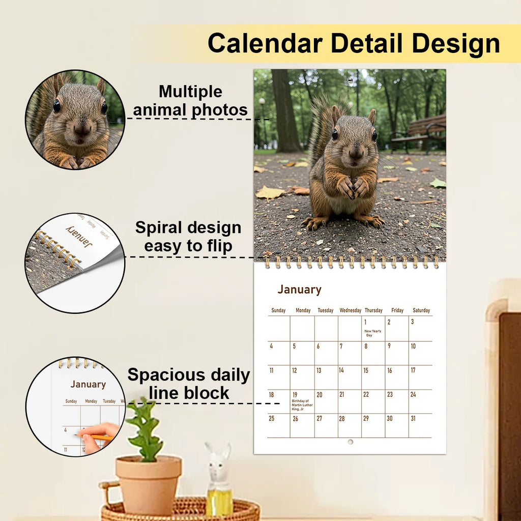 2026 Cute Animal Calendar Planner with Monthly Layouts - January to December, Birthday & Holiday Gift ,Christmas, Halloween