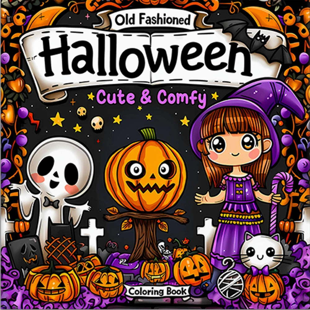 1pc Halloween Coloring Book -Thick Paper for Adults Teens - Cute Cozy Stress Relief Creative Cute Drawing Book DIY Gift Idea ﻿