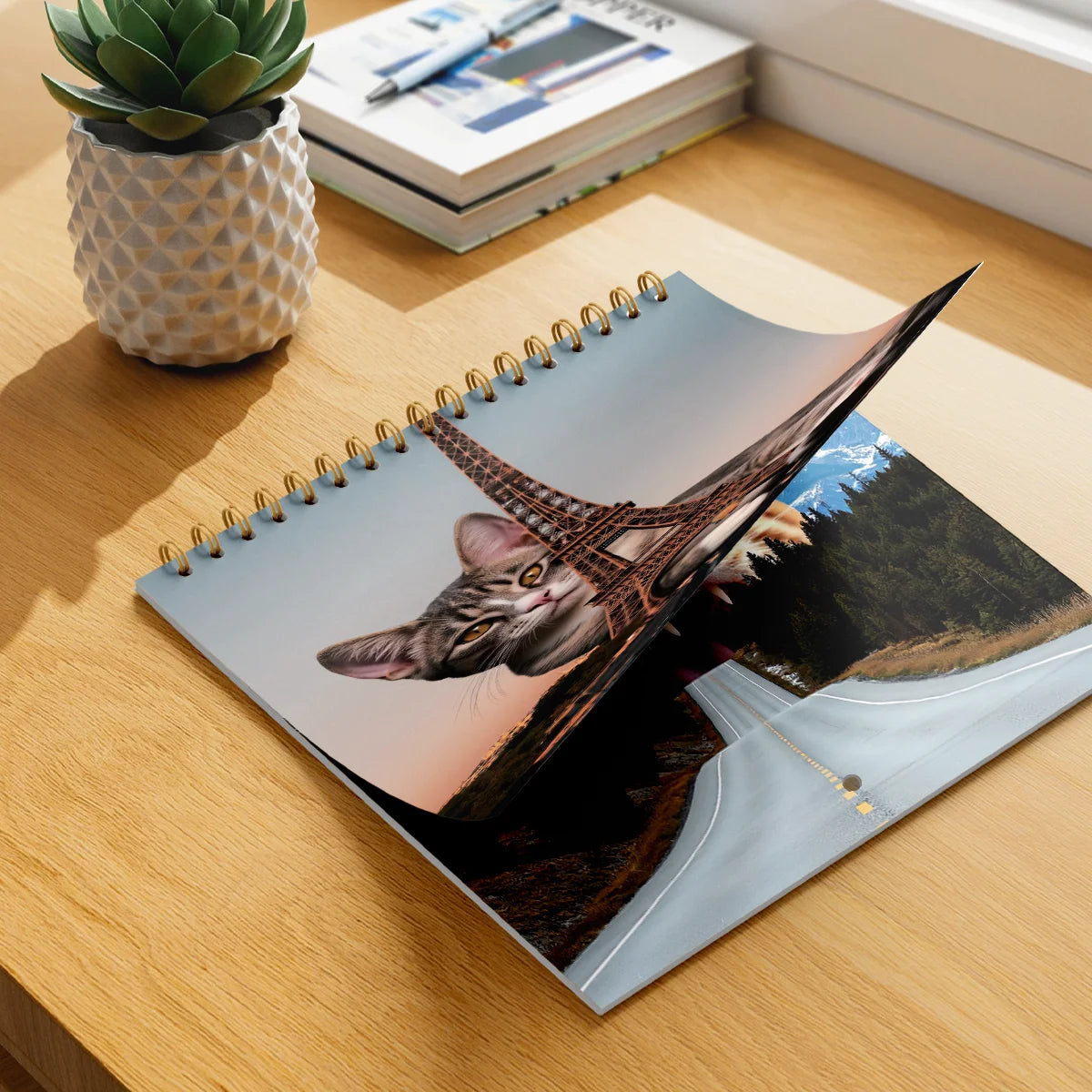 2026 Cat Themed Wall Calendar Amusing Cat Image with Mountain Road Great for Gifting & Adding Fun to Your Space ﻿