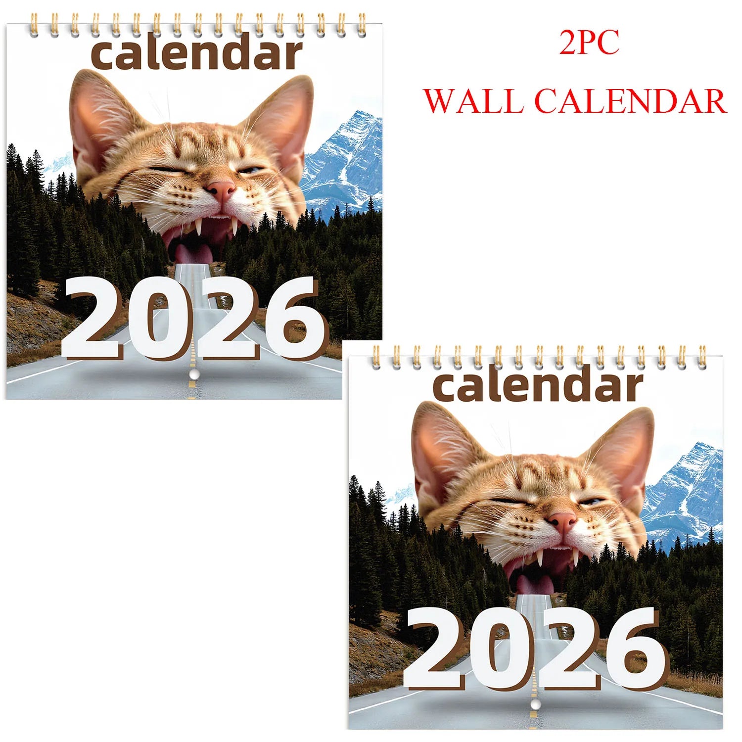 2026 Cat Themed Wall Calendar Amusing Cat Image with Mountain Road Great for Gifting & Adding Fun to Your Space ﻿