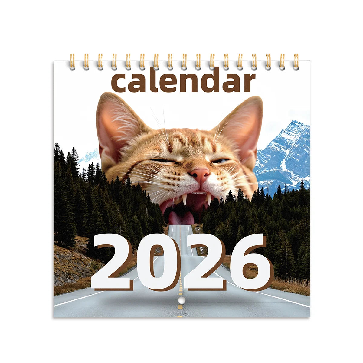 2026 Cat Themed Wall Calendar Amusing Cat Image with Mountain Road Great for Gifting & Adding Fun to Your Space ﻿