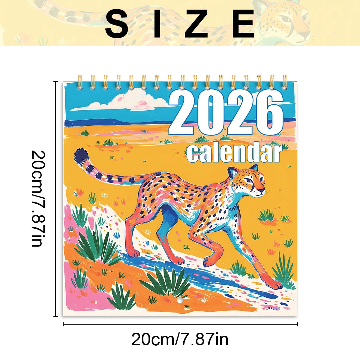 12 Month 2026 Calendar Square Daily Weekly Monthly Planner Fantastic Colors Wall Calendar Cartoon Animal Calendar Home Decor ﻿